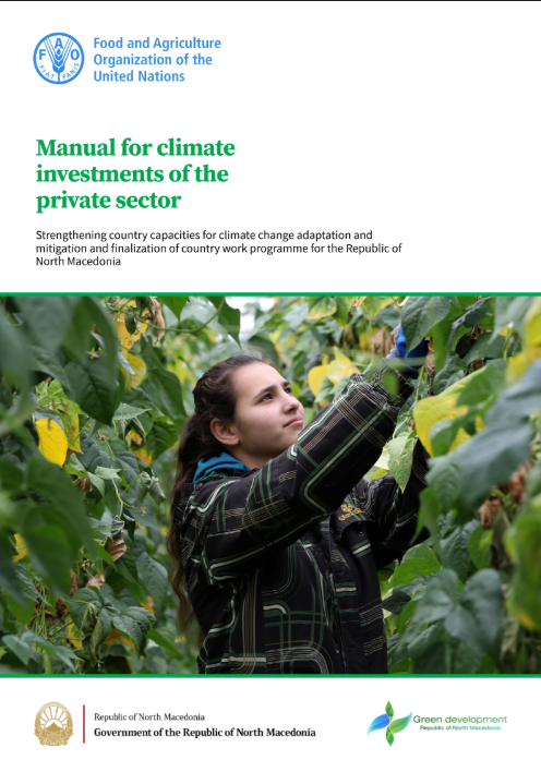 Cover of FAO manual on climate investments featuring a young woman in a greenhouse.